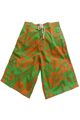Bermuda Shorts - Hibiscus Lime Green and Orange Bermuda Shorts